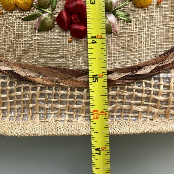 Cream and Red Floral Tote with Bamboo Handles - Picture 13 of 14